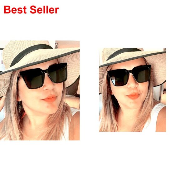 Oversized Square Sunglasses with UV 400 Protection, Metal Accents